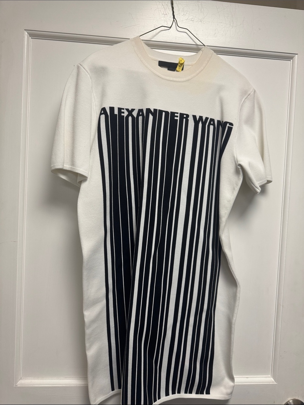 Alexander Wang White Tee with Black Vertical Barcode Graphic